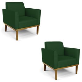 Poltrona Base Madeira Castanho Kit 2 Maressa Veludo Luxo Verde - Ibiza