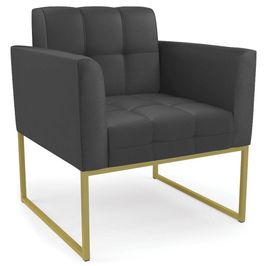 Poltrona Decorativa Base Industrial Dourado Ana Sintético Preto - Ibiza
