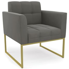 Poltrona Decorativa Base Industrial Dourado Ana Suede Grafite - Ibiza