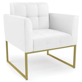Poltrona Decorativa Base Industrial Dourado Ana Sintético Branco - Ibiza