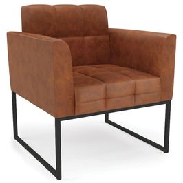 Poltrona Decorativa Base Industrial Preto Ana Sintético PU Nozes - Ibiza