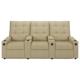 Poltrona de Cinema Reclinável 3 Lugares Baú USB Mallie FH9 Veludo Bege - Mpozenato