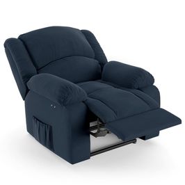 Poltrona do Papai Reclinável Pietra Power Touch USB FH9 Veludo Azul - Mpozenato