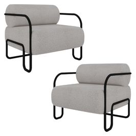 Poltrona Decorativa para Sala Industrial Kit 2 Kira Z08 Boucle Creme - Mpozenato