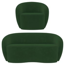 Sofá 3 Lugares Living 180cm e 1 Poltrona Giratória Garbin Z08 Veludo Verde - Mpozenato