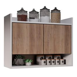 Armário de Cozinha Aéreo 71cm 2 Portas 1 Nicho Ceci Z34 Branco/Freijó - Mpozenato