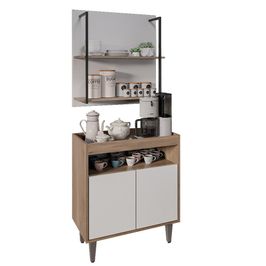 Aparador Cantinho do Café e Painel 2 Prateleiras Flora Z34 Freijó/Branco - Mpozenato