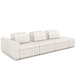 Sofá Ilha e Puff Sala Living 335cm Siesta M22 Boucle Bege Claro - Mpozenato