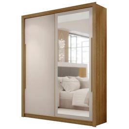 Guarda Roupa Solteiro Flex Com Espelho Dubai Nature/Fendi - Vila Rica