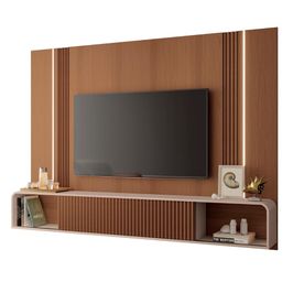 Painel TV 85 Pol 219cm Bancada Suspensa Vivaz H01 Off/Castanho - Mpozenato