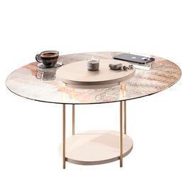 Mesa de Centro Redonda Tampo de Vidro Mindy H01 Off White - Mpozenato