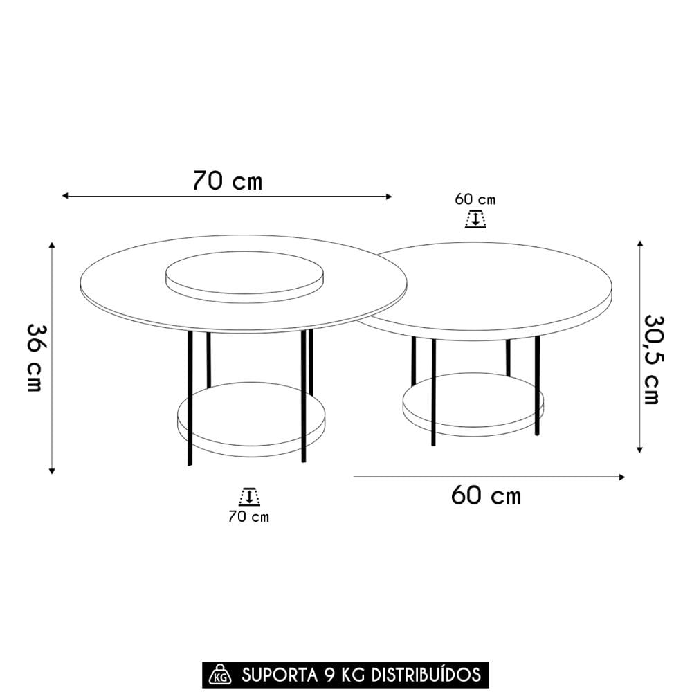 Mesa De Centro Para Sala Pés Metálicos Kit 2 Mindy H01 Off White - Mpozenato