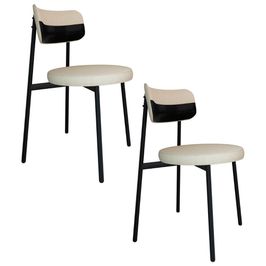 Cadeira de Jantar Estofada Kit 2 Nyka M25 Linho Areia/Preto - Mpozenato
