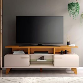 Rack Bancada de TV 60 Pol 160cm Essenza Cinamomo/Off - HB Móveis