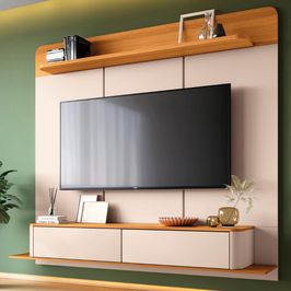 Painel TV 70 Pol 180cm Bancada Suspensa Galax Off/Cinamomo - HB Móveis