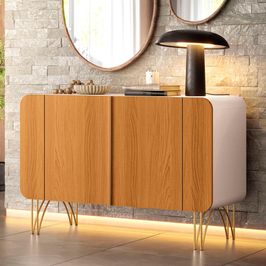 Balcão Aparador Buffet Pé Metal Benvenuto Cinamomo/Off - HB Móveis