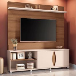 Estante Painel de TV 65 Pol 180cm Luxor Castanho/Off White - HB Móveis