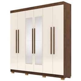 Guarda Roupa Casal 218cm Com Espelho Bolty Imbuia/Champanhe V02 - Mpozenato