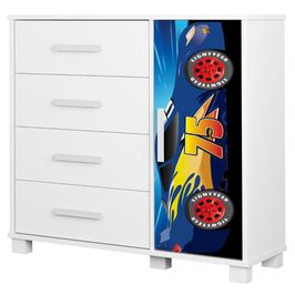Cômoda Infantil Para Quarto 80cm 4 Gavetas Carro Azul Z53   - Mpozenato