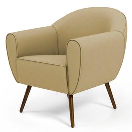 Poltrona Decorativa Sala de Estar Pés Palito Madeira Nina C-68 Veludo Bege - Domi