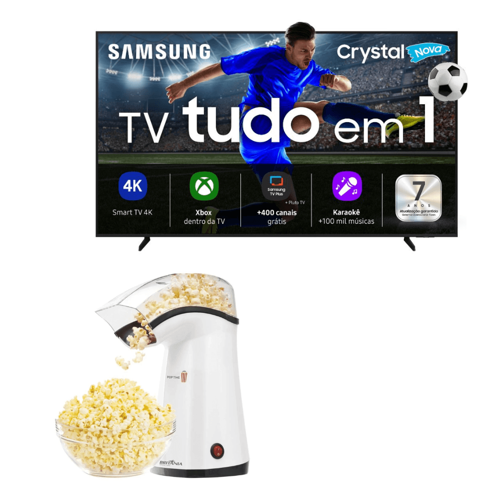Kit Smart TV Samsung 55 Crystal UHD 4K U8600F com Pipoqueira Britânia 1200W