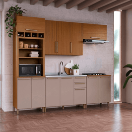 Cozinha Modulada Indekes Imperial 5 Peças 11 Portas 3 Gavetas | Freijo/Camurça