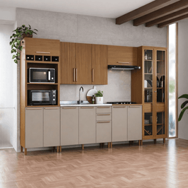 Cozinha Modulada Indekes Imperial 6 Peças 13 Portas 3 Gavetas | Freijo/Camurça