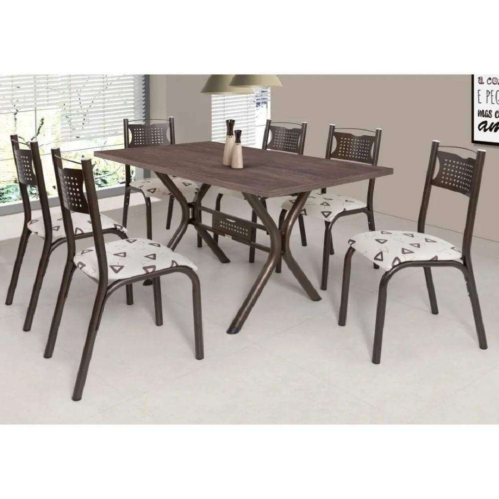 Conjunto De Mesa Com 6 Cadeiras Ciplafe Poeme Bronze/Bege