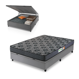 Conjunto Base Box Baú Casal Prince Sued com Colchão Supremo Hellen D33 138x188 | Cinza