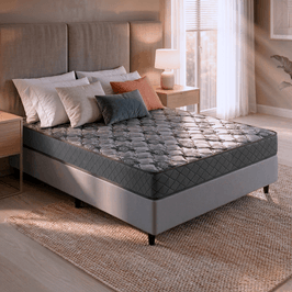 Conjunto Base Box Casal Prince Sued com Colchão Supremo Hellen 138x188 | Cinza