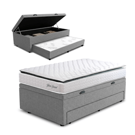 Conjunto Base Box Baú com Cama Auxiliar Prince e Colchão D33 Hellen | Branco/Cinza
