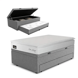 Conjunto Base Box Baú Solteiro Prince com Cama Auxiliar e Colchão Hellen Confort D33 88x188x75 | Branco/Cinza