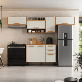 Cozinha Compacta 3 Peças 7 Portas 2 Gavetas com Tampo Napoles Itatiaia | Cinamomo/Off White