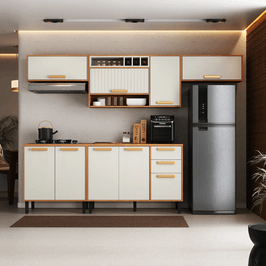 Cozinha Compacta 4 Peças 9 Portas 2 Gavetas com Tampo Napoles Itatiaia | Cinamomo/Off White