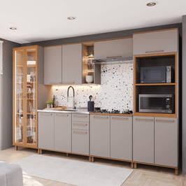 Cozinha Modulada Completa 6 Peças 13 Portas 2 Gavetas sem Tampo Indekes Iza | Camurça