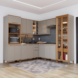 Cozinha Modulada Completa Canto 8 Peças 16 Portas 2 Gavetas sem Tampo Indekes Iza | Camurça