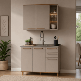 Cozinha Modulada 2 Peças 5 Portas 2 Gavetas Sem Tampo Indekez Iza | Camurça