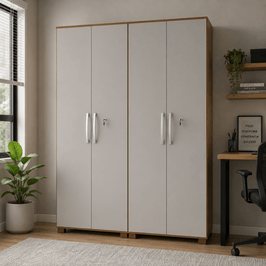 Conjunto Dois Armários Multiuso 4 Portas 8 Prateleiras com Chave Notavel 61cm | Cinamomo/Off White
