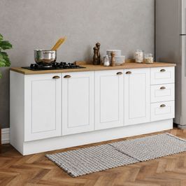 Cozinha Modulada 4 Peças 4 Portas 3 Gavetas com Tampo 100% MDF Americana Henn | Branco HP/Nature