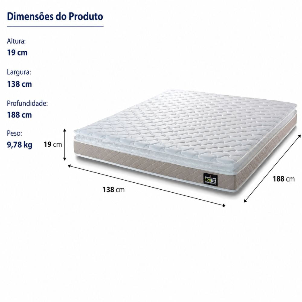 Colchão Casal Espuma D33 One Face Premium Hellen 138x188x19cm