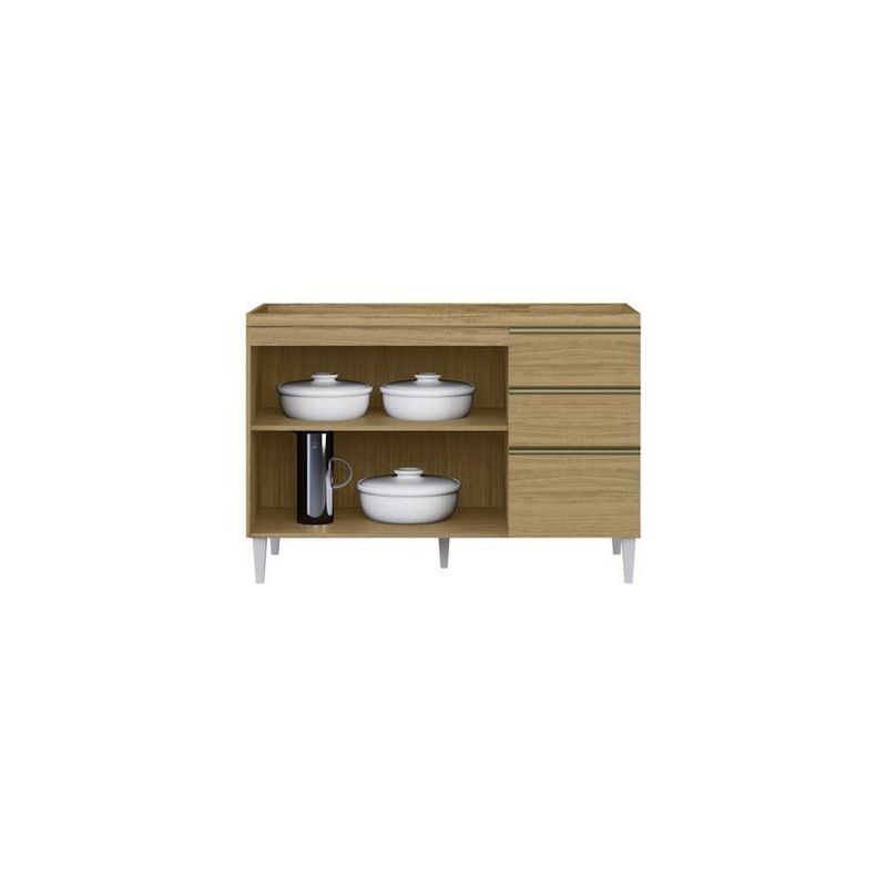 Balcão de Cozinha Com Tampo Thais 3 Portas e 2 Gavetas 120cm Aramóveis
