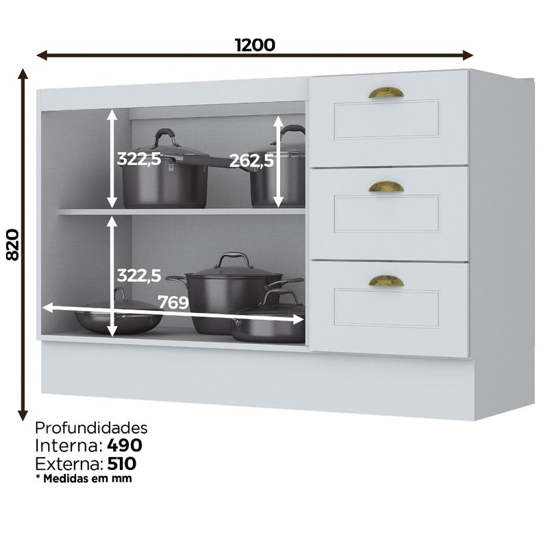 Balcão sem Tampo Clássico Americana 2 Portas 120cm Henn