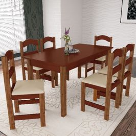 Conjunto Sala de Jantar Mesa Primavera com Tampo de Madeira 6 Cadeiras