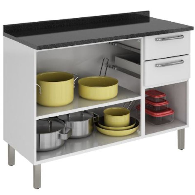 Balcão de Cozinha Tarsila 3 Portas 2 Gavetas com Tampo 120cm Itatiaia