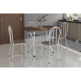 Conjunto Sala De Jantar Artefamol Bruna Mesa Com 4 Cadeiras | Branco/Rattan