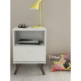 Mesa de Cabeceira Movelbento Retrô Com 1 Gaveta RT3019 | Branco (S/V)