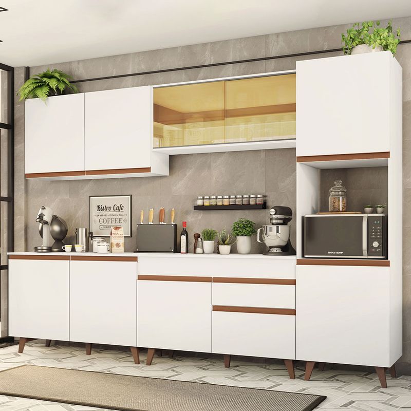 Armário de Cozinha Compacta 200cm Branco/Cinza Lux Madesa 01