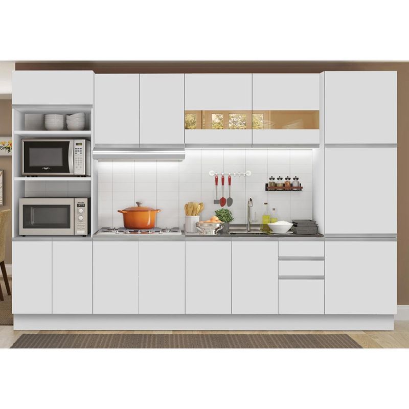 Armário de Cozinha Completa 330cm Branco/Cinza Agata Madesa 02