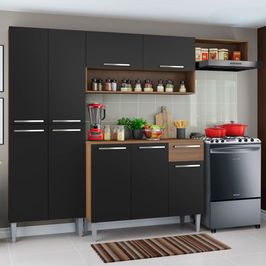 Armário de Cozinha Completa de Canto 329cm Branco Preto Glamy Madesa 02 -  Madesa Móveis