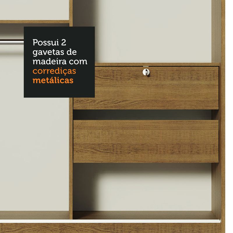 Guarda-Roupa Solteiro Madesa Luke 2 Portas de Correr de Espelho Rustic